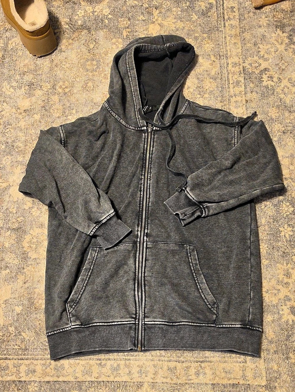 Forever 21 Mineral Wash Full Zip Hoodie Black Jacket